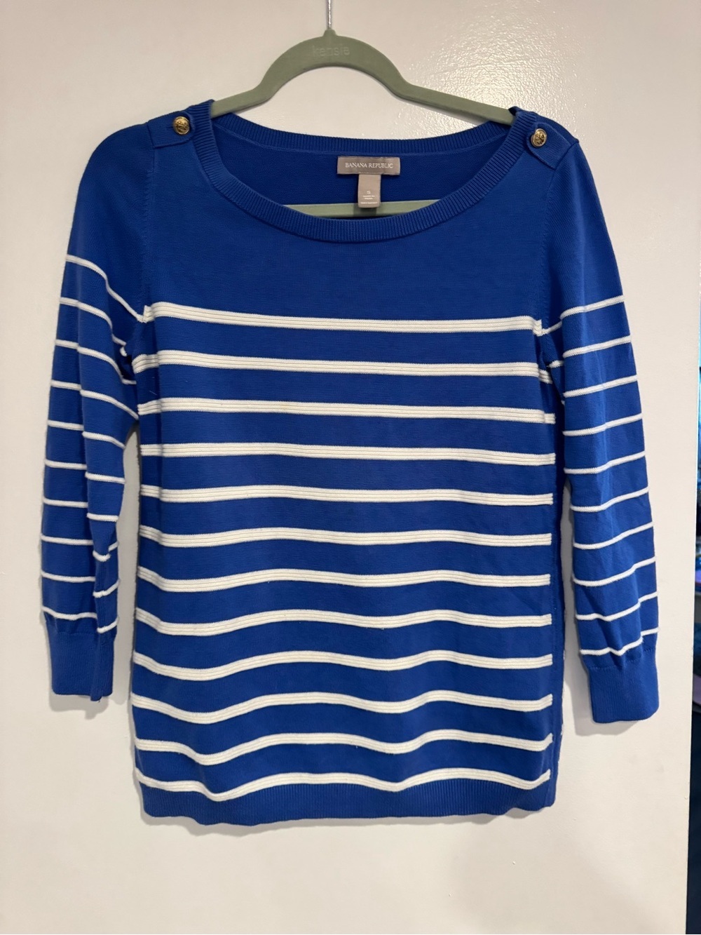 Banana Republic Blue & White Striped Boatneck Sweater- 100% cotton- small